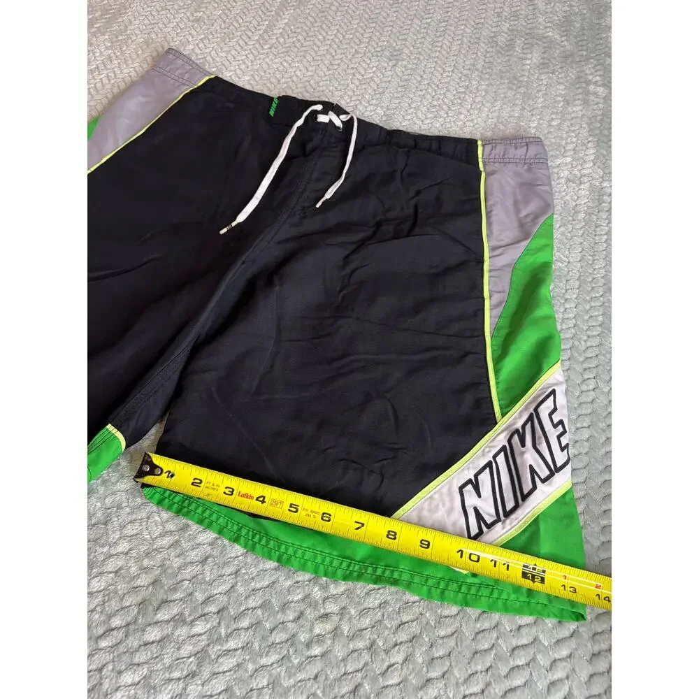 Vintage Nike Colorblock Swim Trunks Board Shorts Black Green Grey